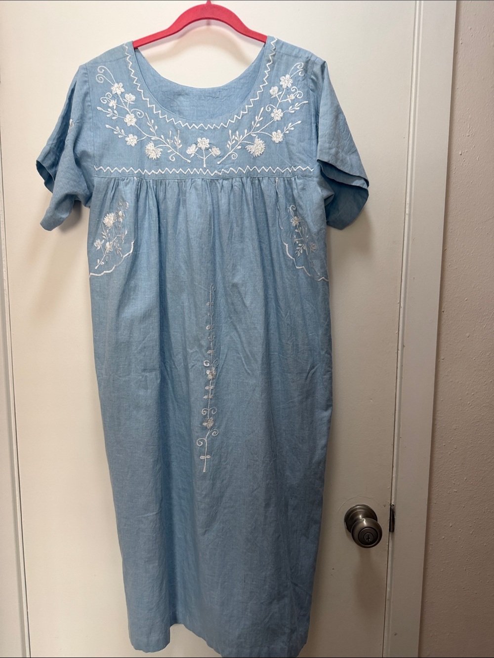 Vintage Saybury NWT Embroidered Blue 100% Cotton [Dress / Nightgown / Lounger